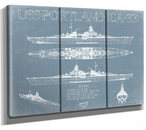 Bella Frye USS Portland (CA-33) Blueprint Wall Art - Original Cruiser Print