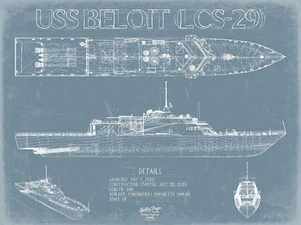 Bella Frye USS Beloit (LCS-29) Blueprint Wall Art - Original Littoral Combat Ship Print