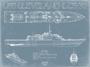 Bella Frye USS Cleveland (LCS-31) Blueprint Wall Art - Original Littoral Combat Ship Print