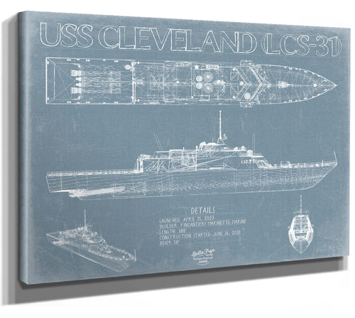 Bella Frye USS Cleveland (LCS-31) Blueprint Wall Art - Original Littoral Combat Ship Print