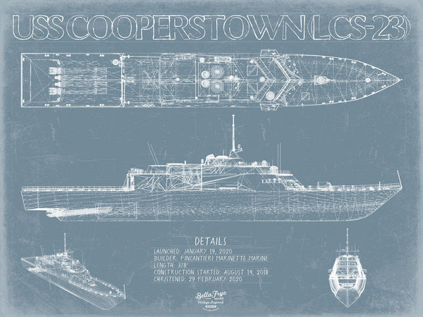 Bella Frye USS Cooperstown (LCS-23) Blueprint Wall Art - Original Littoral Combat Ship Print