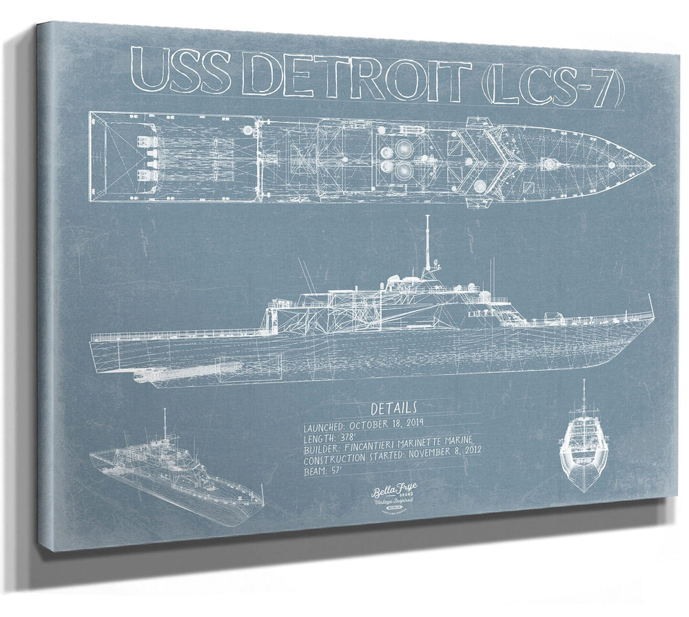 Bella Frye USS Detroit (LCS-7) Blueprint Wall Art - Original Littoral Combat Ship Print