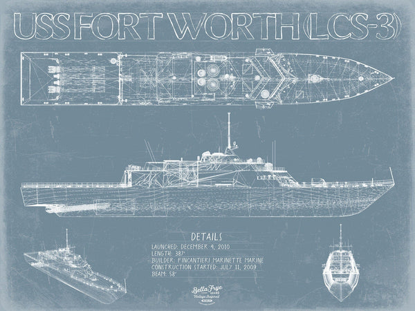 Bella Frye USS Fort Worth (LCS-3) Blueprint Wall Art - Original Littoral Combat Ship Print