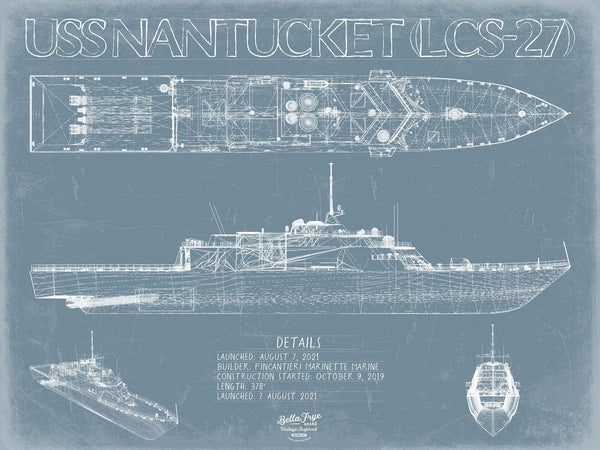 Bella Frye USS Nantucket (LCS-27) Blueprint Wall Art - Original Littoral Combat Ship Print