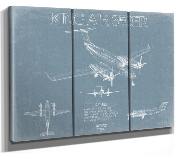 Bella Frye Beechcraft King Air 350ER Aircraft Blueprint Wall Art - Original Aviation Plane Print