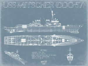 Bella Frye USS Mitscher (DDG-57) Blueprint Wall Art - Original Destroyer Print