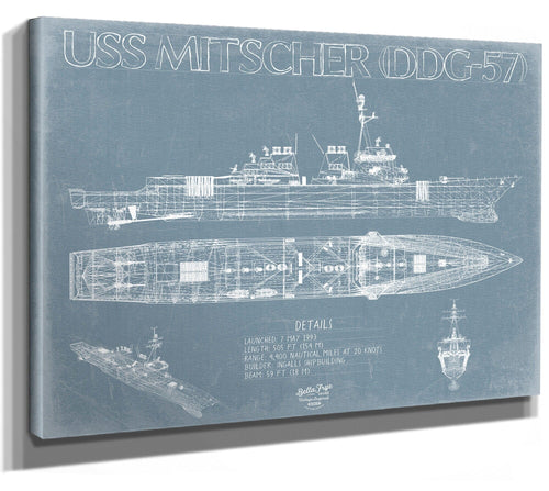 Bella Frye USS Mitscher (DDG-57) Blueprint Wall Art - Original Destroyer Print