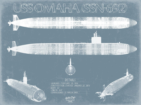 Bella Frye USS Omaha (SSN-692) Blueprint Wall Art - Original Submarine Print