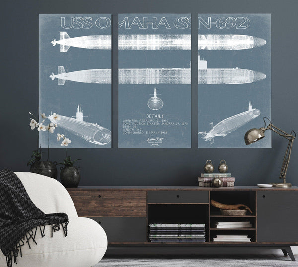 Bella Frye USS Omaha (SSN-692) Blueprint Wall Art - Original Submarine Print