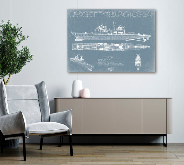 Bella Frye USS Gettysburg (CG-64) Blueprint Wall Art - Original Cruiser Print