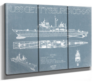 Bella Frye USS Gettysburg (CG-64) Blueprint Wall Art - Original Cruiser Print