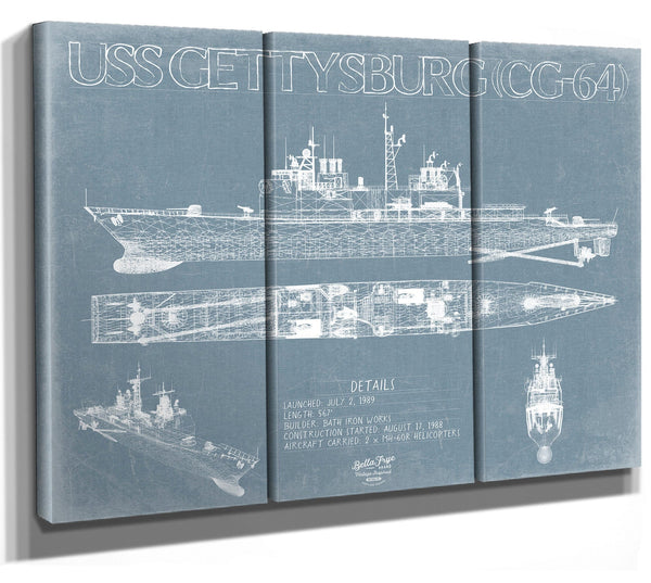 Bella Frye USS Gettysburg (CG-64) Blueprint Wall Art - Original Cruiser Print