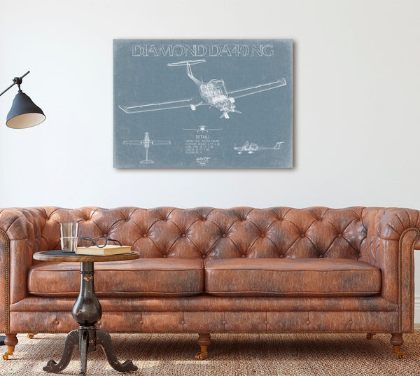 Bella Frye Diamond DA40-NG Aircraft Blueprint Wall Art - Original Airplane Print