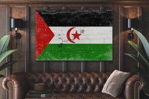 Bella Frye Sahrawi Arab Democratic Republic Flag Wall Art - Vintage Sahrawi Arab Democratic Republic Flag Sign Weathered Wood Style on Canvas