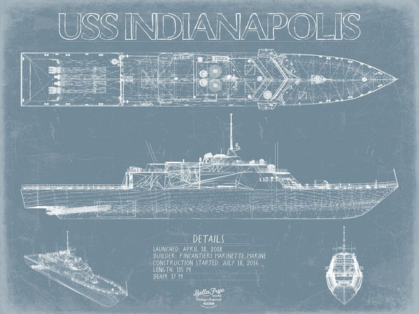 Bella Frye USS Indianapolis (LCS-17) Blueprint Wall Art - Original Littoral Combat Ship Print