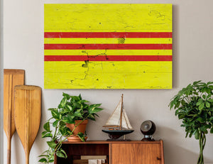 Bella Frye South Vietnam Flag Wall Art - Vintage Vietnamese Flag Sign Weathered Wood Style on Canvas