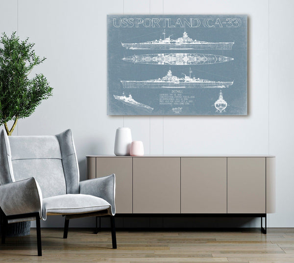 Bella Frye USS Portland (CA-33) Blueprint Wall Art - Original Cruiser Print