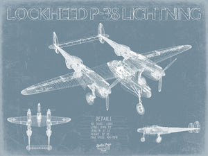 Bella Frye Lockheed P-38 Lightning Blueprint Wall Art - Original Aviation Plane Print