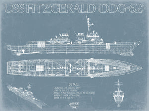 Bella Frye USS Fitzgerald (DDG-62) Blueprint Wall Art - Original Destroyer Print