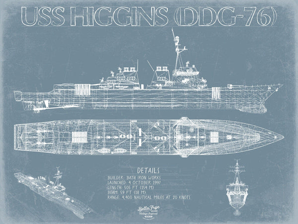 Bella Frye USS Higgins (DDG-76) Blueprint Wall Art - Original Destroyer Print