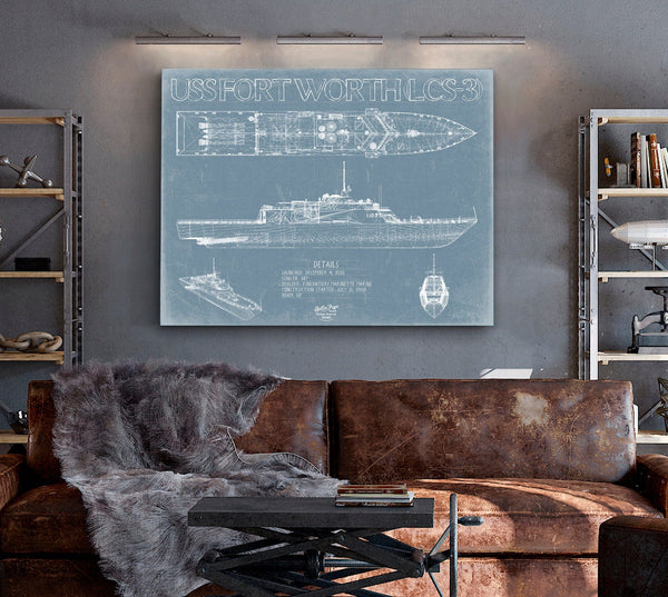 Bella Frye USS Fort Worth (LCS-3) Blueprint Wall Art - Original Littoral Combat Ship Print