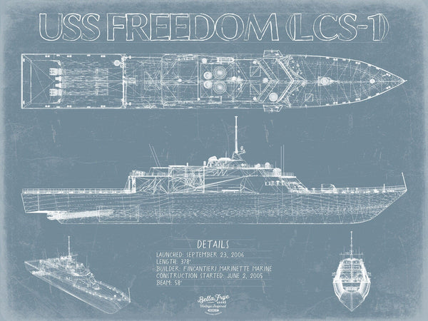 Bella Frye USS Freedom (LCS-1) Blueprint Wall Art - Original Littoral Combat Ship Print