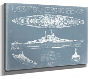 Bella Frye USS Tennessee (BB-43) Blueprint Wall Art - Original Dreadnought Battleships Print