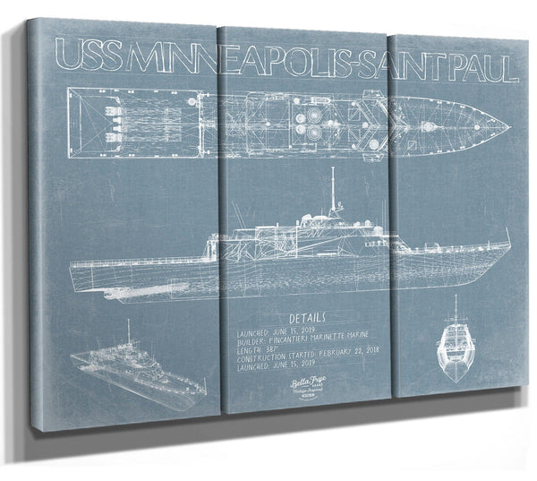 Bella Frye USS Minneapolis-Saint Paul (LCS-21) Blueprint Wall Art - Original Littoral Combat Ship Print