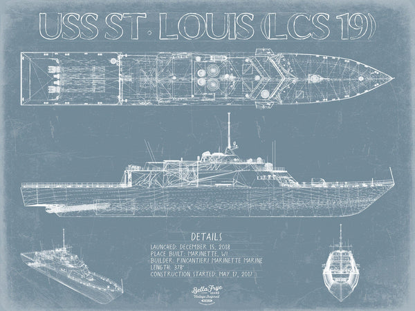 Bella Frye USS St. Louis (LCS 19) Blueprint Wall Art - Original Littoral Combat Ship Print