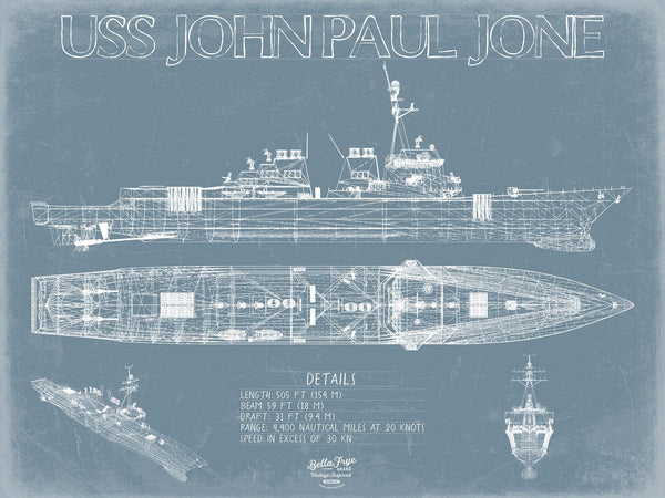 Bella Frye USS John Paul Jones (DDG-53) Blueprint Wall Art - Original Destroyer Print