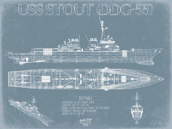 Bella Frye USS Stout (DDG-55) Blueprint Wall Art - Original Destroyer Print