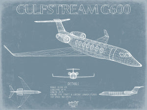 Bella Frye Gulfstream G600 Aircraft Blueprint Wall Art - Original Aviation Plane Print