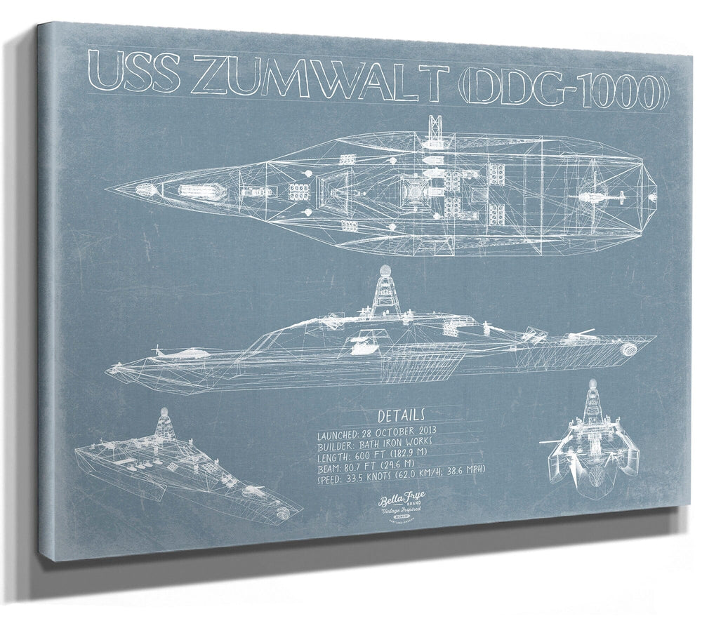 Bella Frye USS Zumwalt (DDG-1000) Blueprint Wall Art - Original Destroyer Print