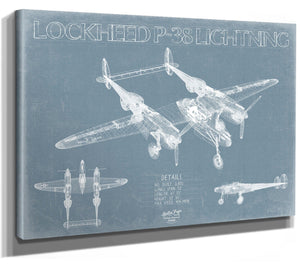 Bella Frye Lockheed P-38 Lightning Blueprint Wall Art - Original Aviation Plane Print