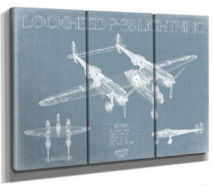 Bella Frye Lockheed P-38 Lightning Blueprint Wall Art - Original Aviation Plane Print