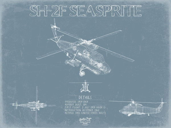 Bella Frye SH-2F Seasprite Lightning Blueprint Wall Art - Original Aviation Plane Print