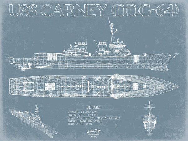 Bella Frye USS Carney (DDG-64) Blueprint Wall Art - Original Destroyer Print