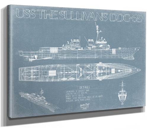 Bella Frye USS The Sullivans (DDG-68) Blueprint Wall Art - Original Destroyer Print