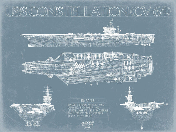 Bella Frye USS Constellation (CV-64) Blueprint Wall Art - Original Carrier Print