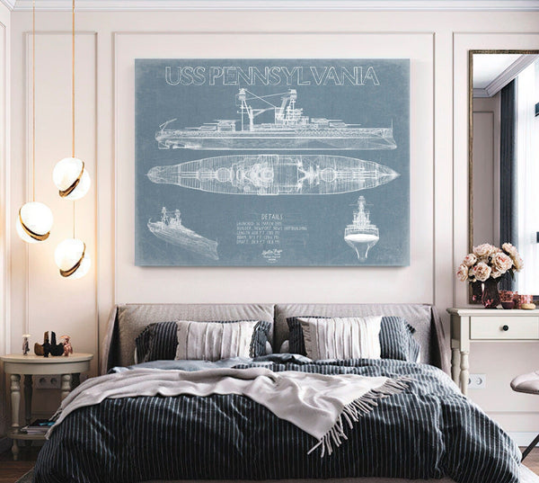 Bella Frye USS Pennsylvania (BB-38) Blueprint Wall Art - Original Carrier Print