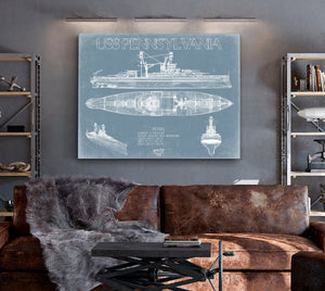 Bella Frye USS Pennsylvania (BB-38) Blueprint Wall Art - Original Carrier Print