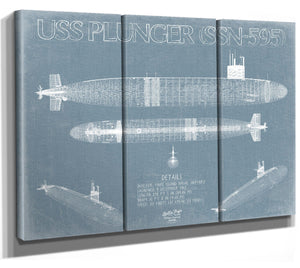 Bella Frye USS Plunger (SSN-595) Blueprint Wall Art - Original Submarine Print