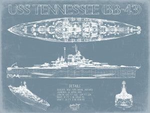 Bella Frye USS Tennessee (BB-43) Blueprint Wall Art - Original Dreadnought Battleships Print