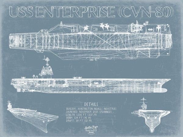 Bella Frye USS Enterprise (CVN-80) Blueprint Wall Art - Original Carrier Print