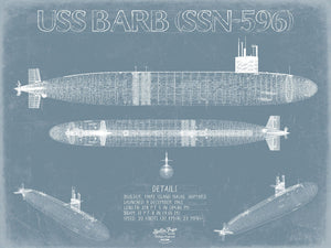 Bella Frye USS Barb (SSN-596) Blueprint Wall Art - Original Submarine Print