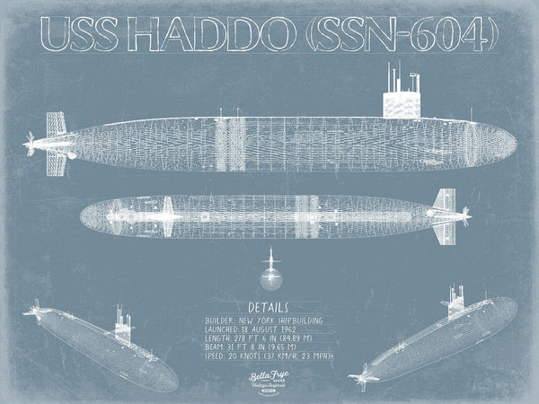 Bella Frye USS Haddo (SSN-604) Blueprint Wall Art - Original Submarine Print