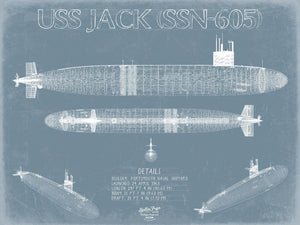 Bella Frye USS Jack (SSN-605) Blueprint Wall Art - Original Submarine Print