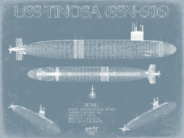 Bella Frye USS Tinosa (SSN-606) Blueprint Wall Art - Original Submarine Print