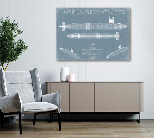 Bella Frye USS Flasher (SSN-613) Blueprint Wall Art - Original Submarine Print