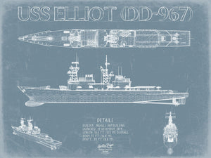 Bella Frye USS Elliot (DD-967) Blueprint Wall Art - Original Destroyer Print